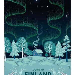 Northern Lights over the Cottage - Wooden postcard