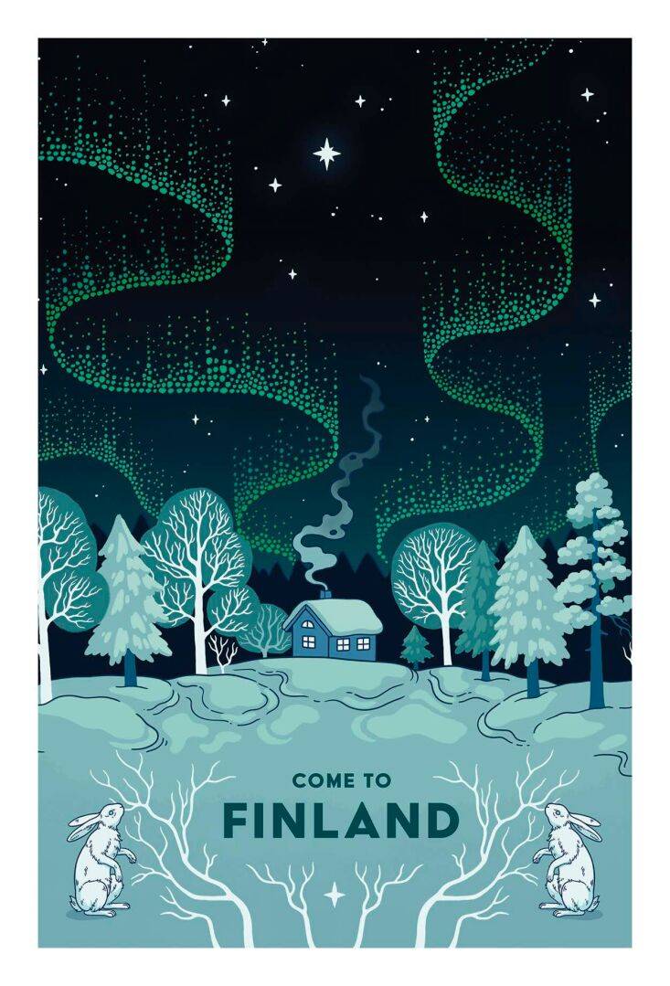 Northern Lights over the Cottage - Wooden postcard