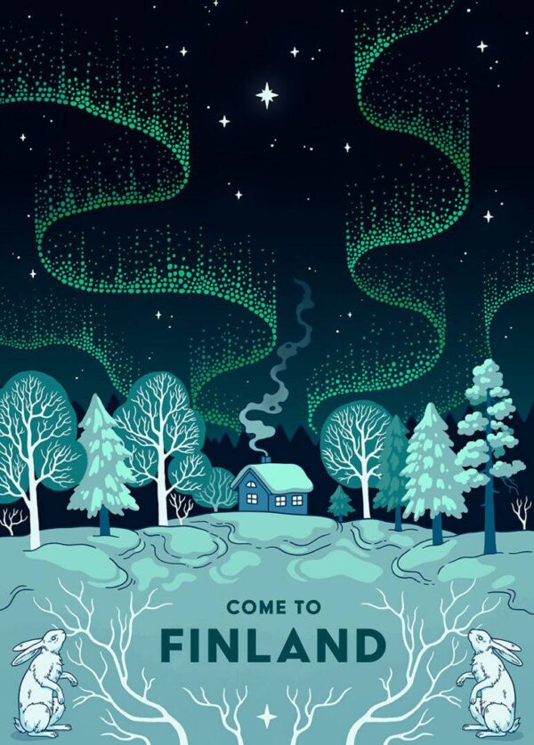 Northern Lights over the cottage - Poster