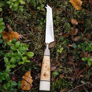 Pronged Cheese Knife - reindeer antler and curly birch